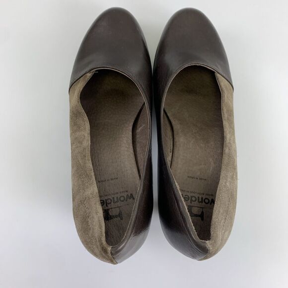 Wonders Leather Pump Slip On Brown Tan Suede Round Toe Block Heel Womens 38 7.5 - Picture 7 of 16